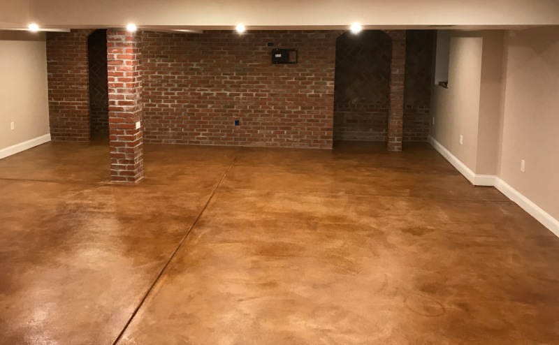 Stained concrete basement floor 