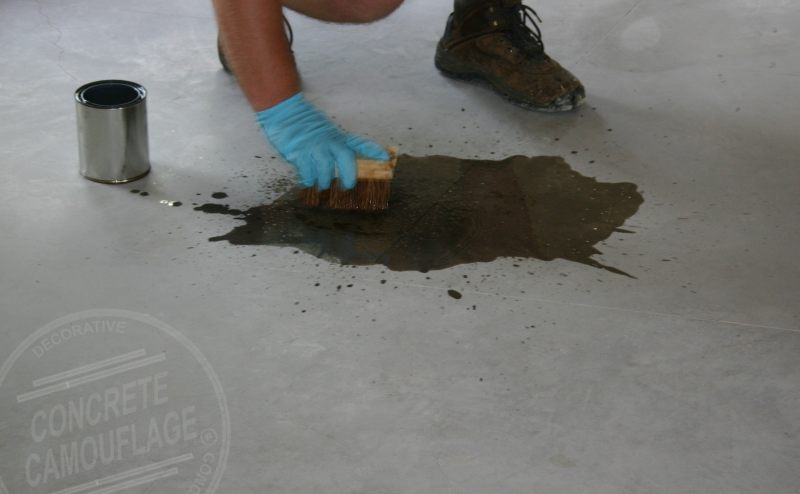 Striping concrete before staining