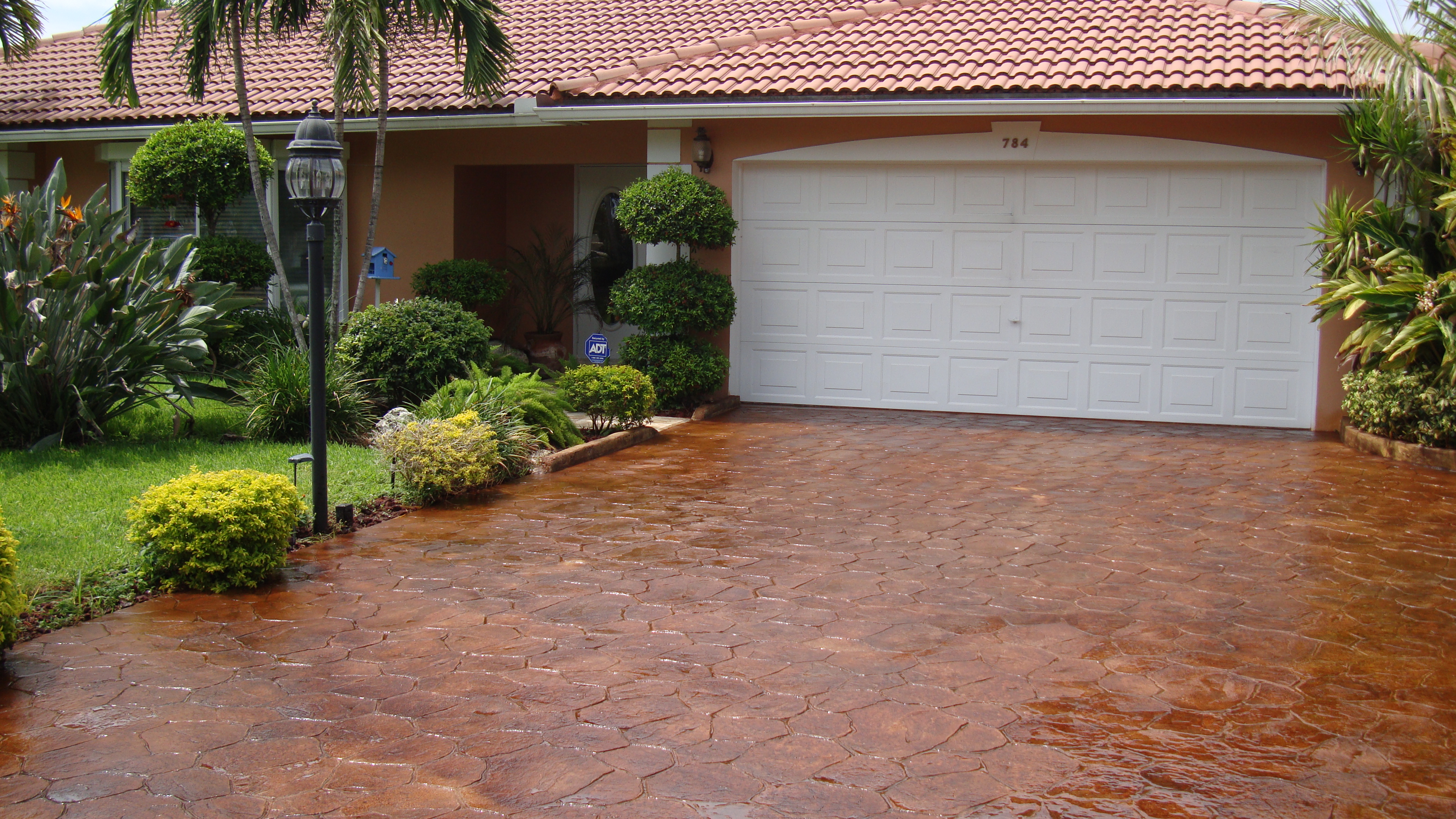 Stained Stamped Concrete Driveway