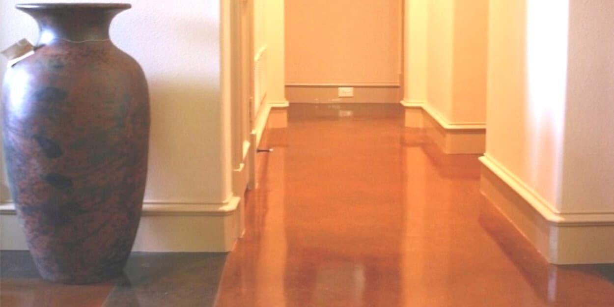 Concrete acid stained hallway floor