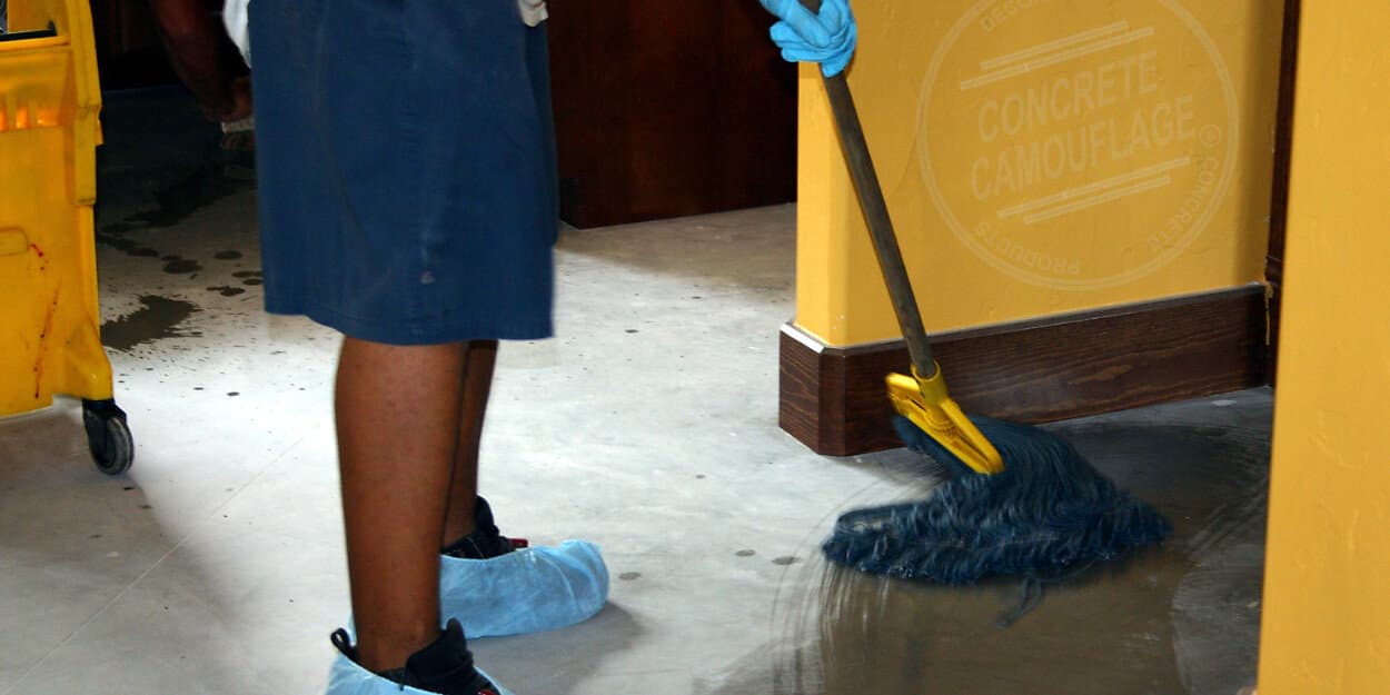 cleaning and prep for concrete staining mopping