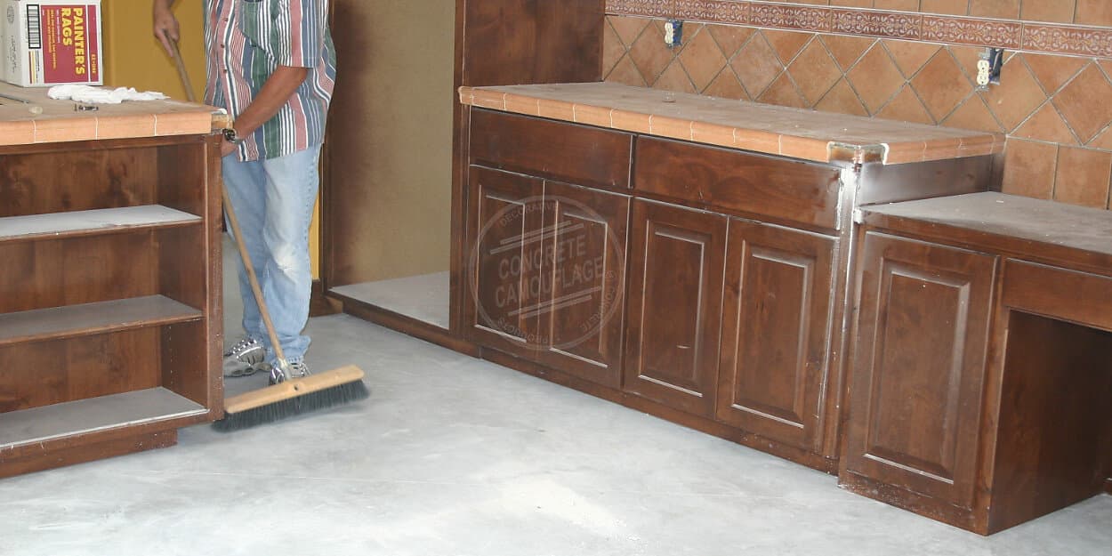 cleaning and prep for staining concrete sweeping