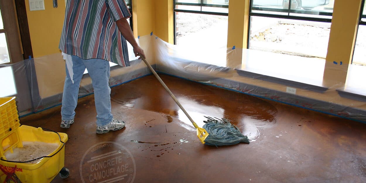 Concrete saturated wet after washing residue