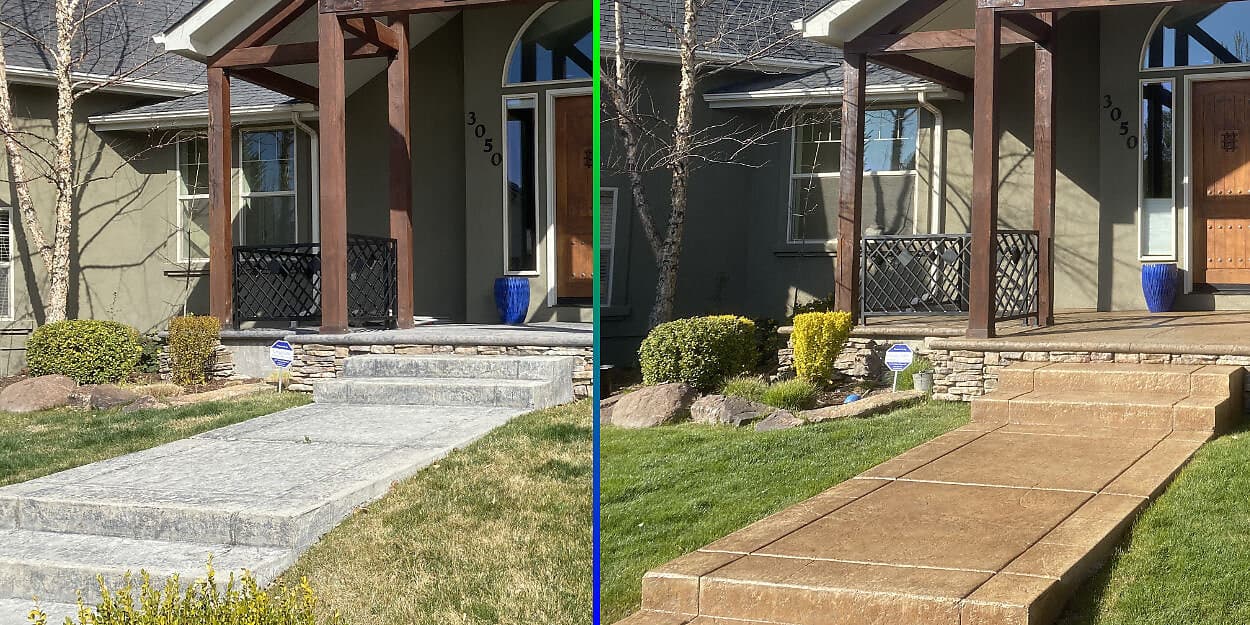 Before and After of Stained Concrete Walkway