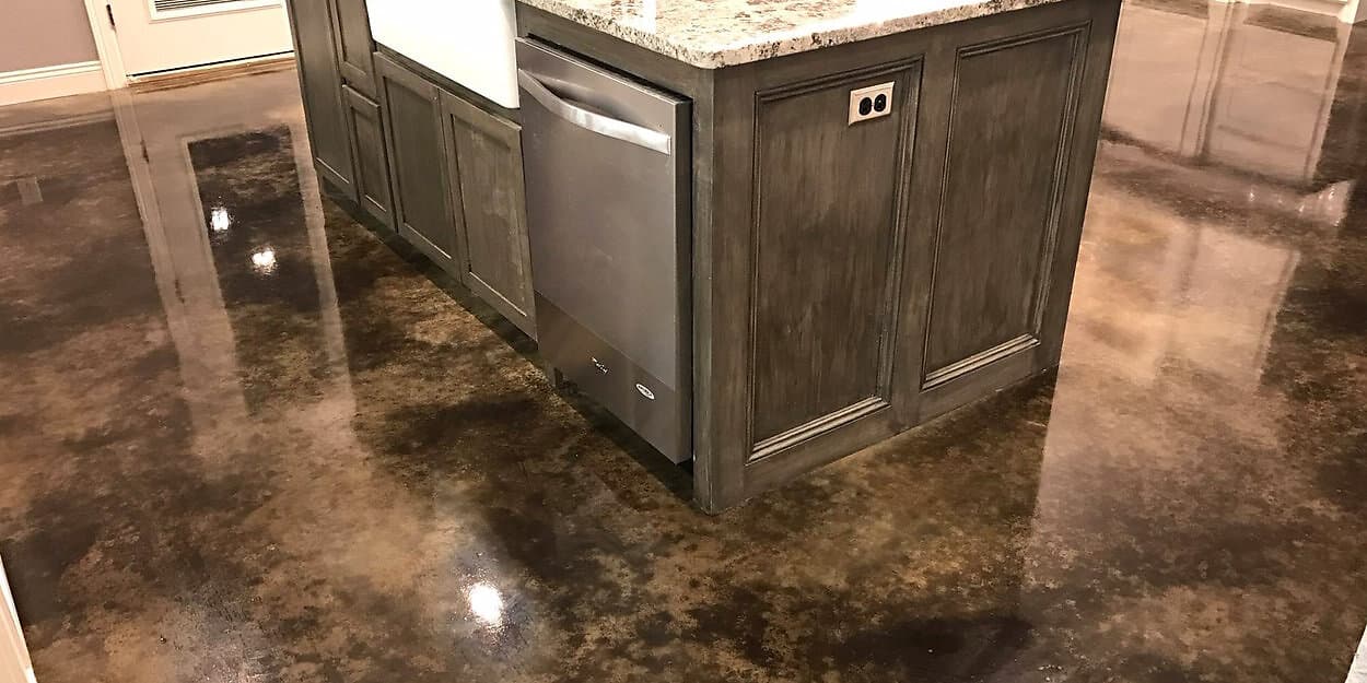 Acid stained concrete kitchen floor
